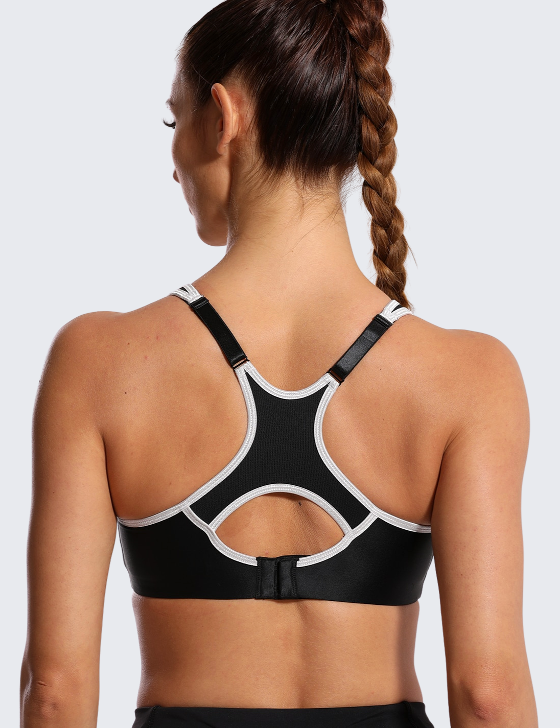 SYROKEN Sport Support Bra 38D Front Closure Full Support Cross Back Black  NWT