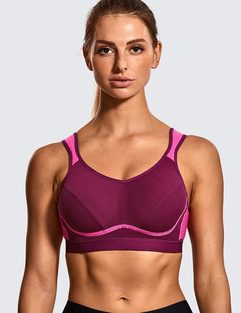 SYROKAN High Impact Sports Bras for Women Underwire High Support Racerback  No Bounce Workout Fitness Gym Midnight Blue 32DD